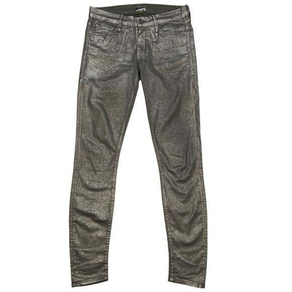 Mother The Looker Jeans 26 Disturbing The Peace Gunmetal Skinny Coated Low Rise - Picture 1 of 12